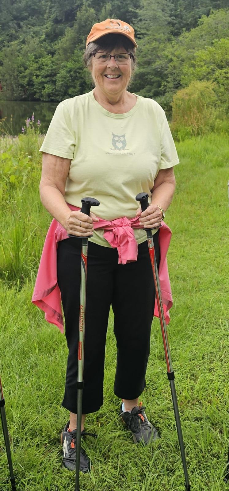 Julie with her walking poles